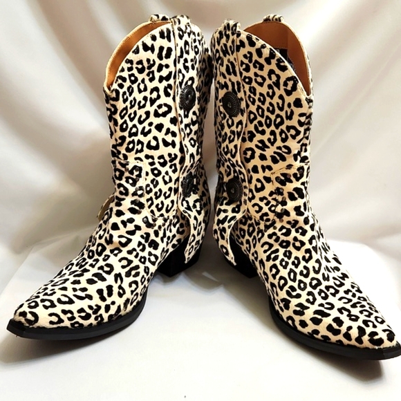 Dingo By Dan Post Snow Leopard Leather Heeled Western Cowgirl Boots (W Size 8.5) - Picture 6 of 15